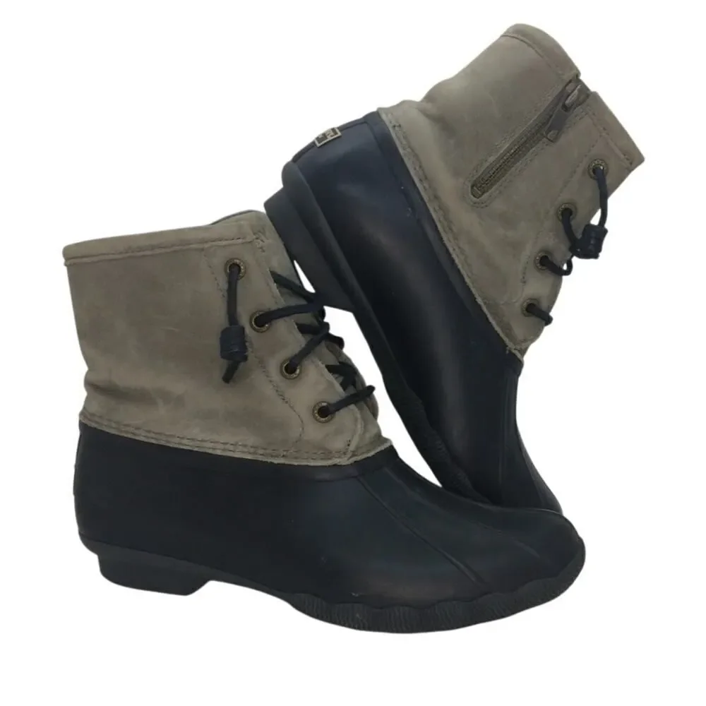 Sperry Womens Pre-owned Saltwater Cove Black/Gray Zippered Boots - sz. 7 1/2M